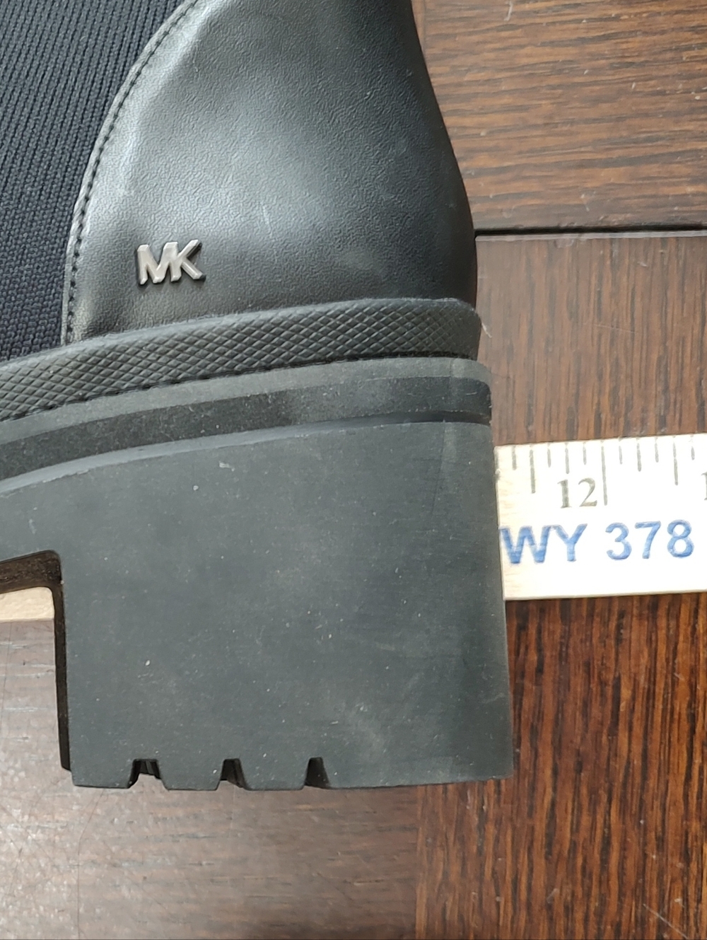 Michael Kors Brea Combat Boots Womens 10M Black Leather & Stretch Knit Laces Up - Picture 10 of 10